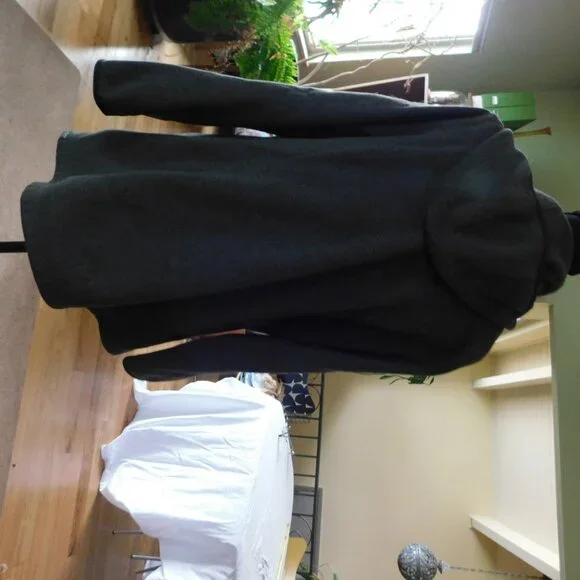 L.L. Bean Black Olive Long Sweater fleece zipper hoodie Petite XL - Picture 4 of 13